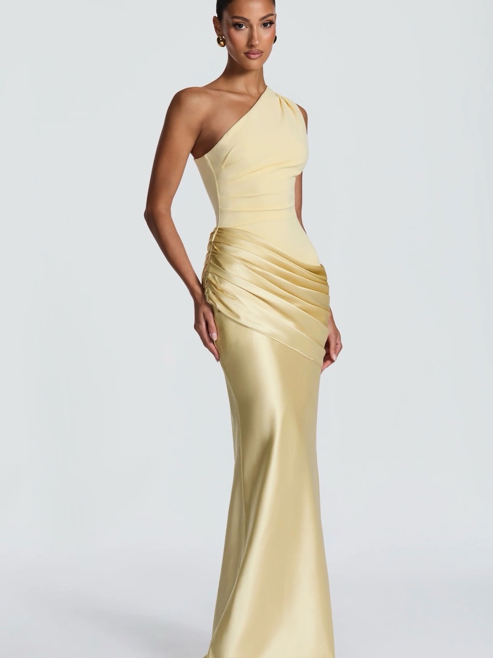 Satin One-Shoulder Yellow Evening Dress - Picture 4 of 5